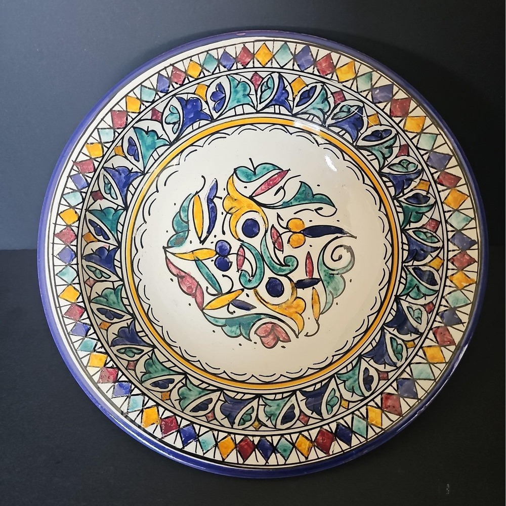 Moroccan Fes Pottery 8" Bowl Hand Painted Ceramic Multicolor Geometric Vibrant